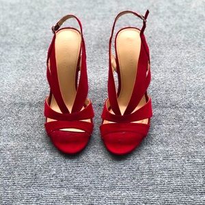 Kelly & Katie Red Strappy Suede Heels